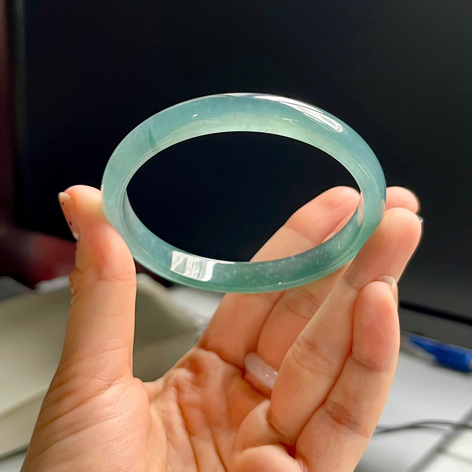 (Guatemala) Sky Blue Jadeite Bangle with Soft Green Hue