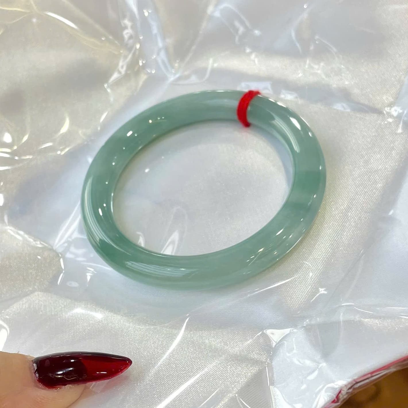 Bluish-Green Landscape Jadeite Bangle